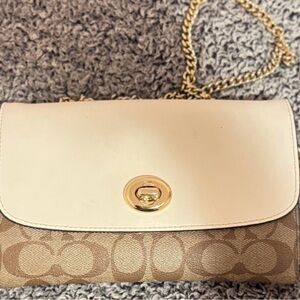 Coach Cream and Tan Crossbody Bag with Gold Accents